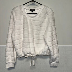 Women's Almost Famous White Faux Fur Textured Sweatshirt XL Winter Fall Cozy
